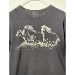 Vintage Diamond Dust Running Horses Graphic T Shirt XL Black Tee
